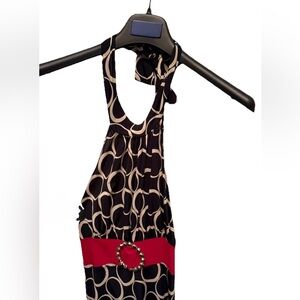Chic Black and White Patterned Halter Dress